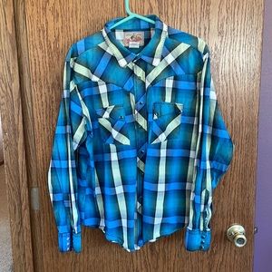Mens like new plaid wrangler Pearl snap XL